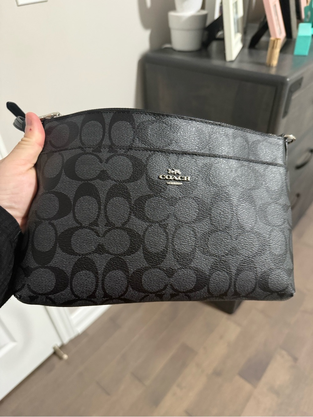 Coach Black/Gray Signature Crossbody Pouch